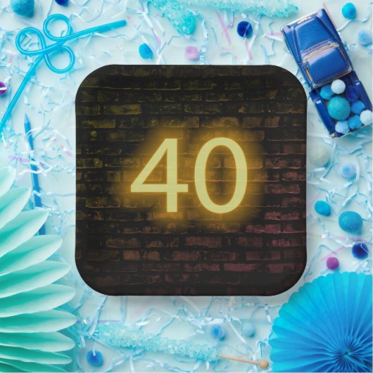 Birthday Neon 40 Sign on Brick Wall Papieren Bordje (Feest)