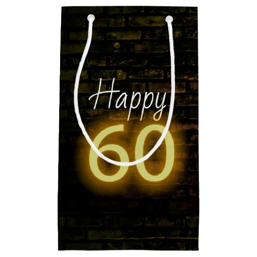Birthday Neon 60 Sign on Brick Klein Cadeauzakje (Voorkant)