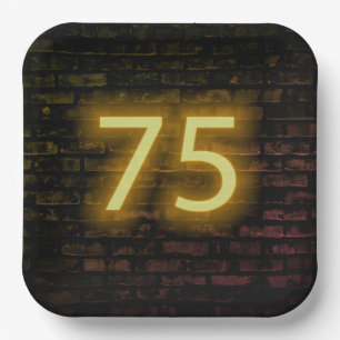 Birthday Neon 75 Sign on Brick Wall Papieren Bordje