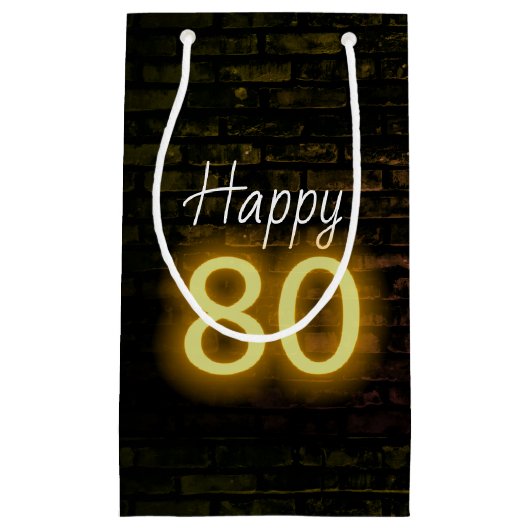 Birthday Neon 80 Sign on Brick Klein Cadeauzakje (Voorkant)