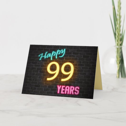 Birthday neon 99-teken op baksteen kaart (Voorkant)