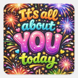 Birthday Neon Fireworks On Black Vierkante Sticker