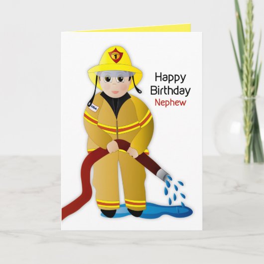 Birthday Nephew brandweerman met waterslang Kaart (Voorkant)