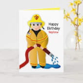 Birthday Nephew brandweerman met waterslang Kaart (Gele Bloem)
