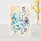 Birthday Octopus Kaart (Gele Bloem)