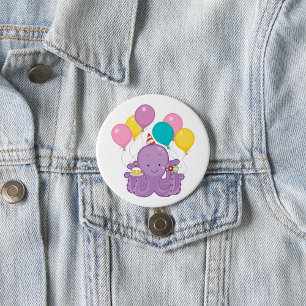 Birthday Octopus Ronde Button 7,6 Cm