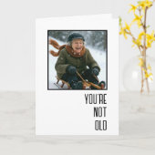 Birthday Old Lady Sledding Downhill Kaart (Gele Bloem)