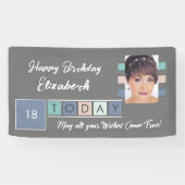 Birthday om het even welke leeftijd voeg fotonaam spandoek (Horizontaal)