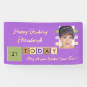 Birthday om het even welke leeftijd voeg fotonaam spandoek (Horizontaal)