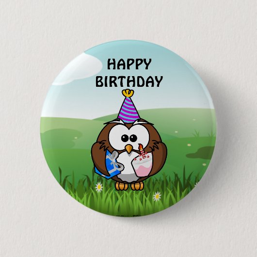 Birthday Owl Ronde Button 5,7 Cm (Voorkant)