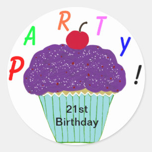 Birthday Paars Frosting Vanilla Cupcake Ronde Sticker