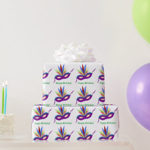 Birthday Paars Masker Mardi Gras Wrapping Paper Cadeaupapier