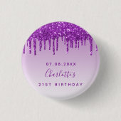 Birthday paarse glitter drift name ronde button 3,2 cm (Voorkant)