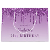 Birthday paarse glitter druist monogram luxe groot cadeauzakje (Voorkant)