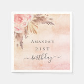 Birthday pampas gras goudroze roos floraal servet (Voorkant)