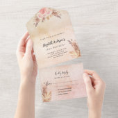 Birthday pampas roos blush roze florals RSVP All In One Uitnodiging (Afscheurbaar)