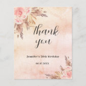 Birthday pampas roos budget dank u kaart (Voorkant)