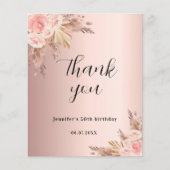 Birthday pampas roos budget dank u kaart (Voorkant)