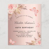 Birthday pampas roos vlinder flyer (Voorkant)