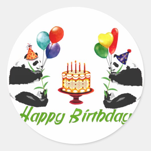 Birthday Pandas Ronde Sticker (Voorkant)