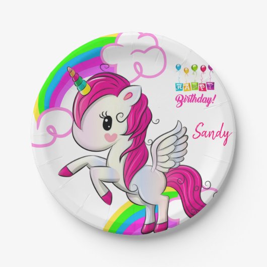 Birthday Paper Borden, Unicorn Papieren Bordje (Voorkant)