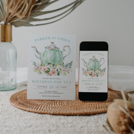 Birthday Par-Tea Tea Party Invitation Kaart
