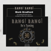 BIRTHDAY PARTIJ INVITATION - 30TH - BANG -Pewter Kaart (Voorkant / Achterkant)
