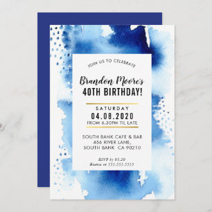 BIRTHDAY PARTIJ INVITE moderne waterverf cool blue Kaart