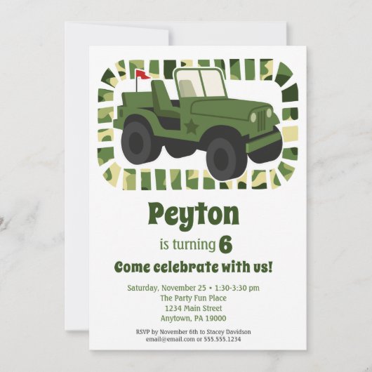 Birthday-partij van het leger van Camo Kaart (Voorkant)