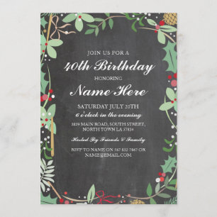 Birthday Party 40th 50th Rustic ChalK Berry Invite Kaart