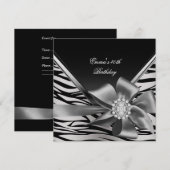 Birthday Party 40th Black Silver Zebra Diamond Kaart (Voorkant / Achterkant)