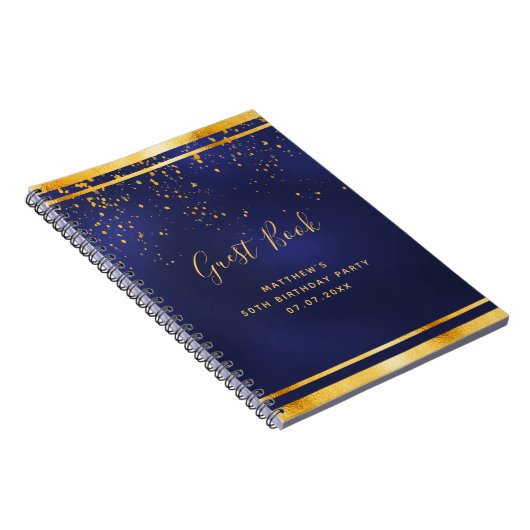 Birthday Party 50 donkerblauw goudgastenboek Notitieboek (Rechterzijde)