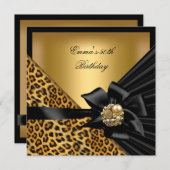Birthday Party 50th Leopard Gold Black Bow Kaart (Voorkant / Achterkant)