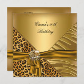 Birthday Party 50th Zebra Leopard Gold Black Bow Kaart (Voorkant / Achterkant)
