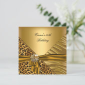 Birthday Party 50th Zebra Leopard Gold Black Bow Kaart (Staand voorkant)