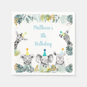 Birthday Party Animal Blue Gold Safari Servet