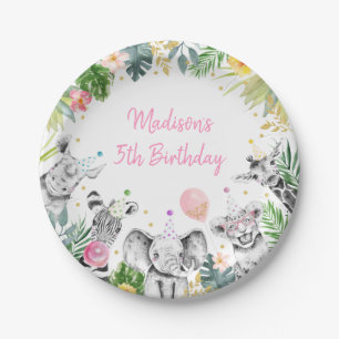 Birthday Party Animal Pink Gold Tropical Safari Papieren Bordje