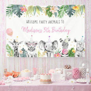 Birthday Party Animal Pink Gold Tropical Safari Spandoek