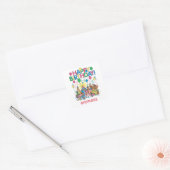 Birthday Party Animals Vierkante Sticker (Envelop)