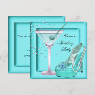 Birthday Party Aqua Blauwgroen Blue Turquoise Mart Kaart