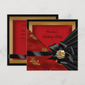 Birthday Party Asian Red Gold-bob Kaart (Voorkant / Achterkant)