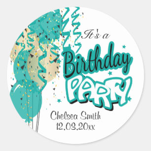 Birthday Party-ballonnen - Blauwgroen Ronde Sticker