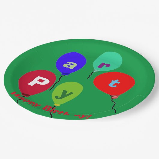 Birthday Party-ballonnen Papieren Bordje (Gekanteld)