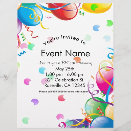 Birthday Party Balloons Confetti Event Flyer (Voorkant)