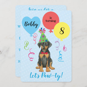 Birthday Party Balloons Doberman Uitnodiging