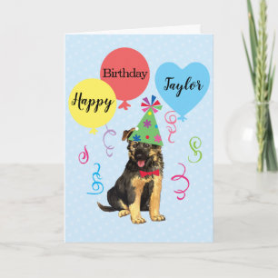 Birthday Party Balloons German Shepherd Card Kaart