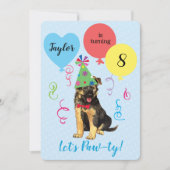Birthday Party Balloons German Shepherd Invitation Kaart (Voorkant)