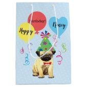 Birthday Party Balloons Pug Medium Gift Bag Medium Cadeauzakje (Voorkant)