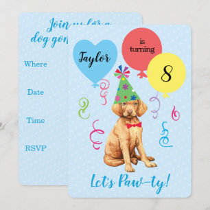 Birthday Party Balloons Vizsla Invitation Kaart