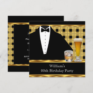 Birthday Party Beer Scotch Tuxedo Gold Black 2 Kaart